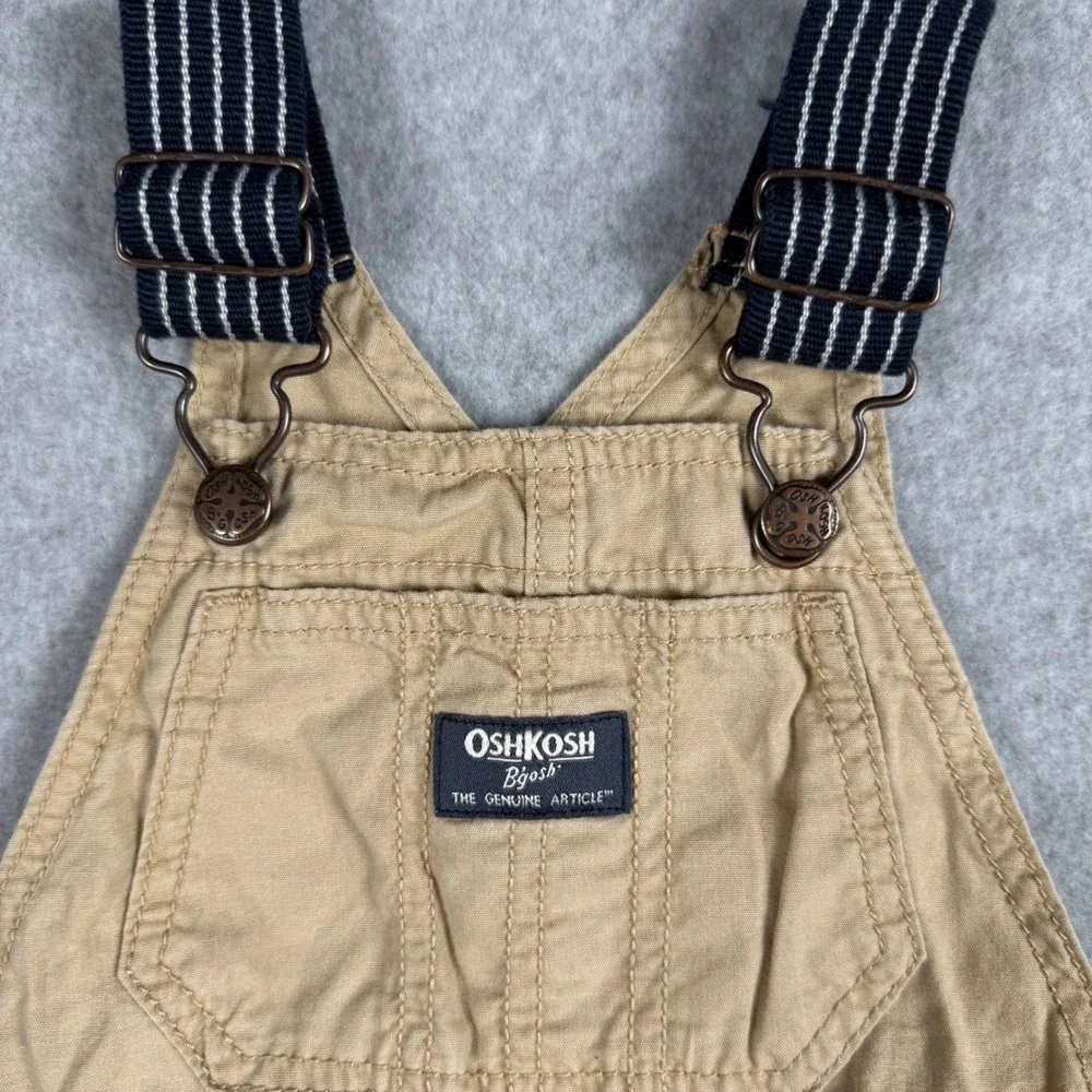 OshKosh B'gosh Canvas Shortalls 24M Tan Khaki Classic Workwear Aesthetic